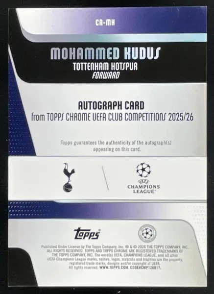 2025 Topps Chrome Chrome Gold Refractor #CA-MK Mohammed Kudus Auto /50