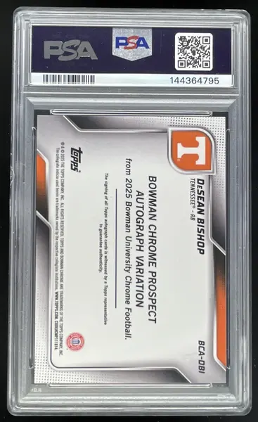 2025 Bowman Chrome University Blue Mini-Diamond DeSean Bishop Auto /150 PSA 8