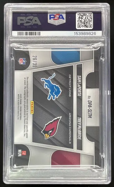 2025 Prizm Dual Patch Red Shimmer Sam LaPorta Trey McBride Auto /35 PSA 10
