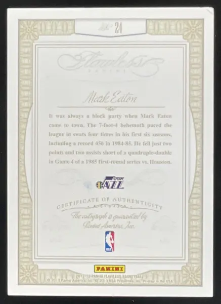 2012-13 Panini Flawless Greats Autographs Gold #24 Mark Eaton Auto /10