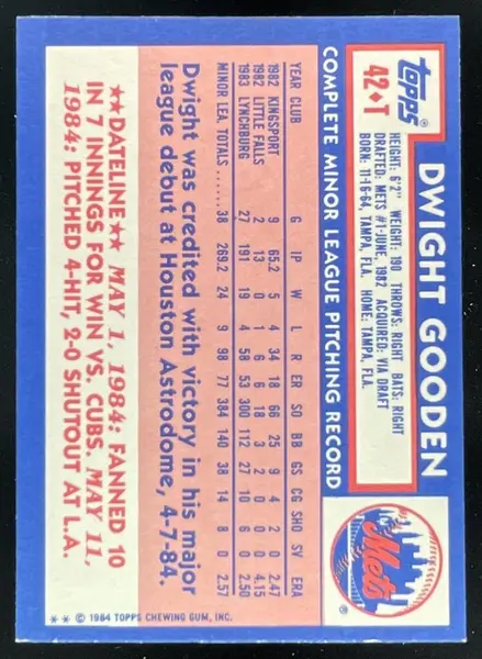 1984 Topps Traded #42T Dwight Gooden RC