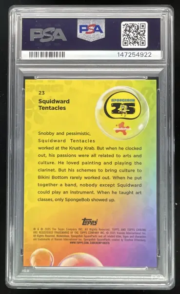 2025 Topps Chrome SpongeBob Sapphire Red #23 Squidward Tentacles /5 PSA 9