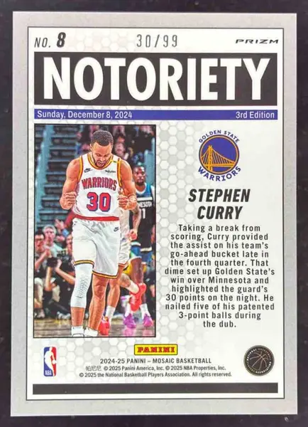 2024-25 Panini Mosaic Notoriety Purple Mosaic #8 Stephen Curry /99