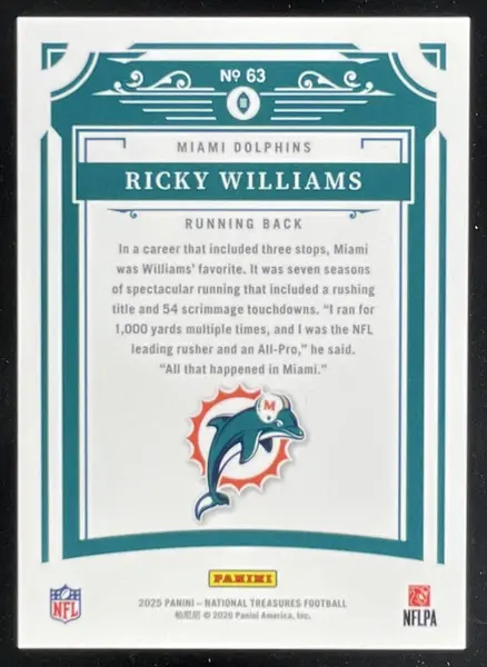 2025 Panini National Treasures Emerald #63 Ricky Williams /10