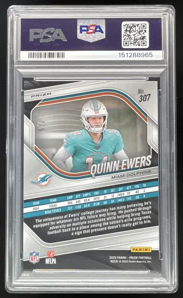 2025 Panini Prizm Gold Vinyl Prizm #307 Quinn Ewers RC /5 PSA 10