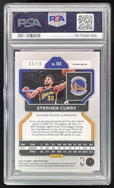 2021-22 Panini Prizm Gold Prizm #154 Stephen Curry /10 PSA 9