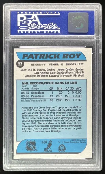 1986-87 O-Pee-Chee #53 Patrick Roy RC PSA 8