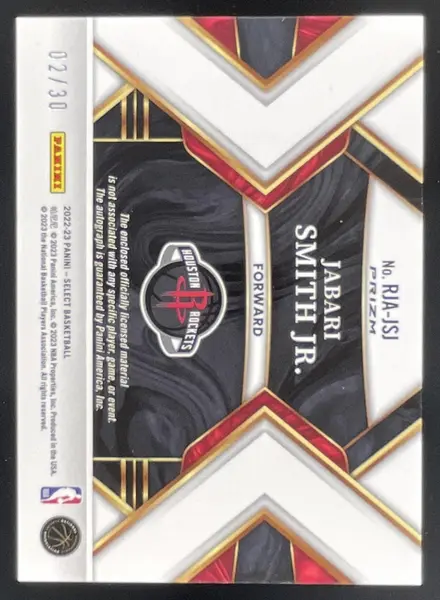 2022 Select Rookie Jersey Neon Orange Pulsar FOTL Jabari Smith Jr. RC Auto /30