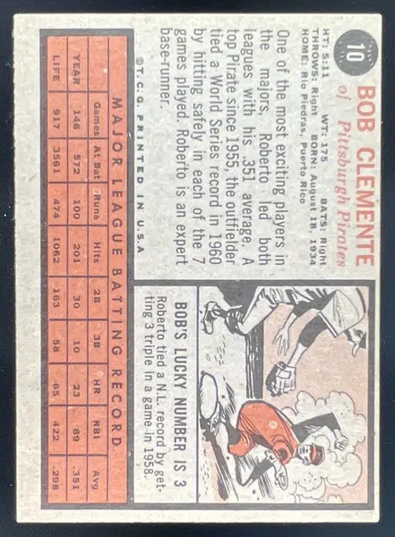 1962 Topps #10 Bob Clemente