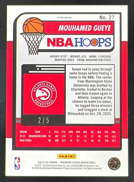 2023-24 Panini Hoops Premium Stock Green Disco Prizm #27 Mouhamed Gueye RC /5