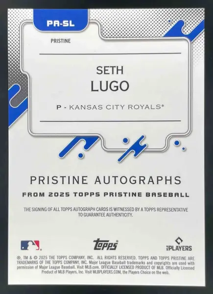2025 Topps Pristine Autograph Green Pristine Refractor #PASL Seth Lugo Auto /150