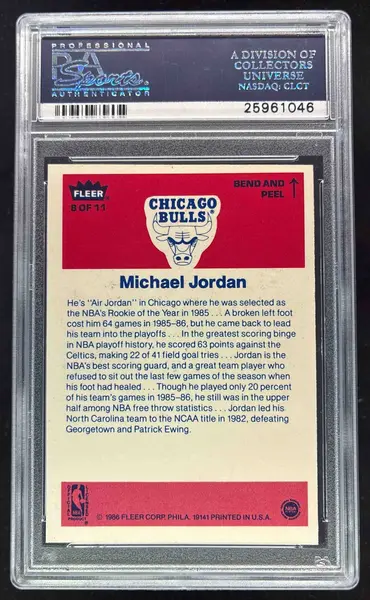 1986-87 Fleer Stickers #8 Michael Jordan RC PSA 8 on Fanatics Collect
