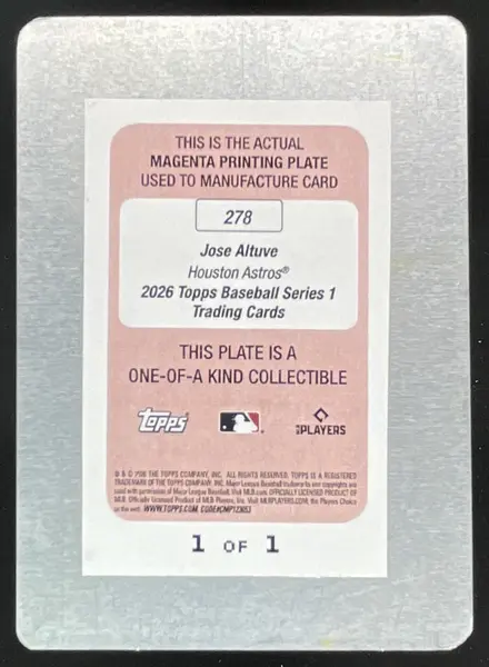 2026 Topps Printing Plates Magenta #278 Jose Altuve 1/1
