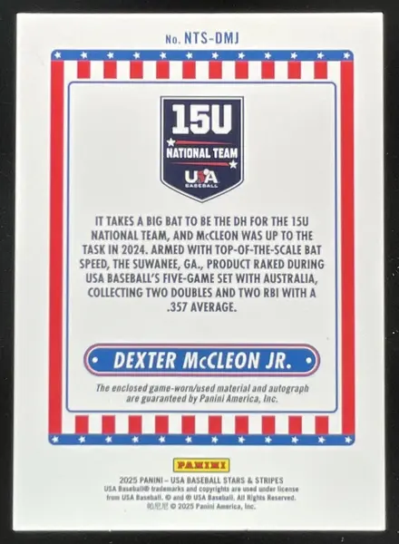 2025 Panini USA Stars & Stripes USA Materials Prime #43 Dexter McCleon Jr. /25