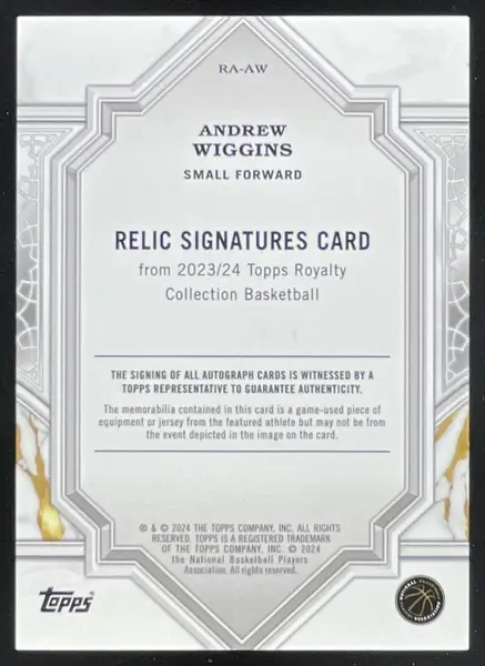 2023-24 Topps Royalty Relic Signatures Blue #RAAW Andrew Wiggins Auto /15