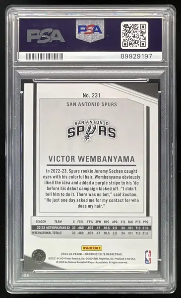 2023-24 Panini Donruss Elite Black #231 Victor Wembanyama RC /25 PSA 10