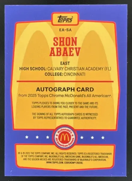 2025 Topps Chrome McDonald's All-American Event #EA-SA Shon Abaev Auto