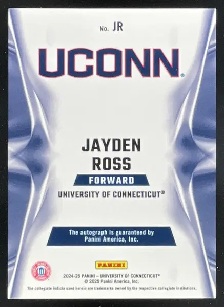 2024-25 Panini UConn Private Signings Cracked Ice #JR Jayden Ross Auto /99