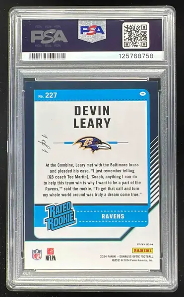 2024 Panini Donruss Optic Gold Vinyl #227 Devin Leary Rated Rookie 1/1 PSA 10