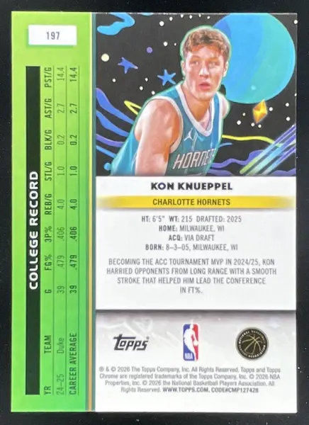 2025-26 Topps Cosmic Chrome #197 Kon Knueppel RC