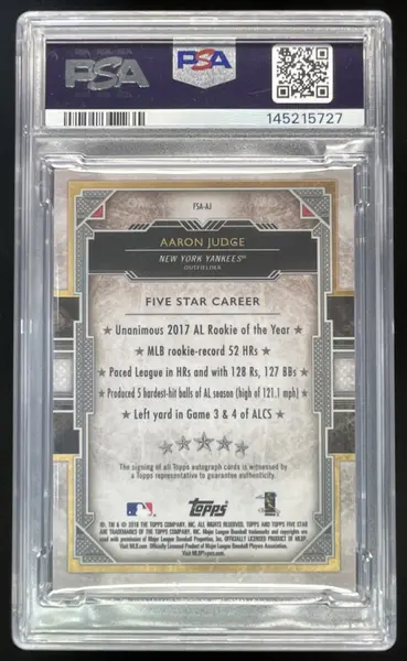 2018 Topps Five Star Gold #FSA-AJ Aaron Judge Auto /10 PSA 8