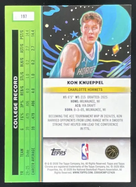 2025-26 Topps Cosmic Chrome #197 Kon Knueppel RC