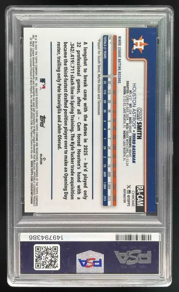 2025 Topps Chrome Rookie #RA-CAM Cam Smith RC Auto /499 PSA 10