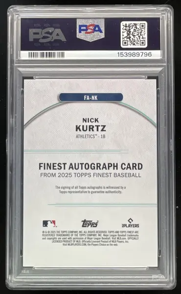 2025 Topps Finest Autograph #FA-NK Nick Kurtz RC Auto PSA 10