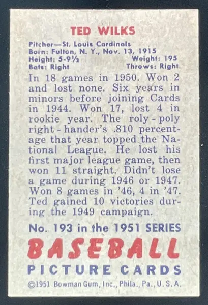 1951 Bowman #193 Ted Wilks