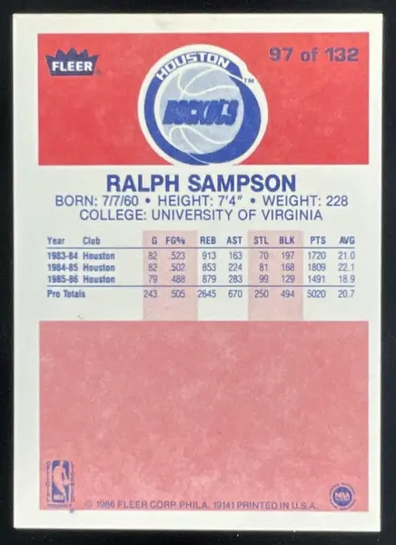 1986-87 Fleer #97 Ralph Sampson RC