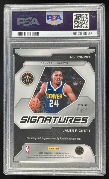 2023-24 Panini Prizm Rookie Prizm White Sparkle Jalen Pickett RC Auto 1/1 PSA 10