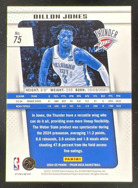 2024-25 Panini Prizm Deca Black Gold Shimmer Prizm FOTL #75 Dillon Jones RC /8