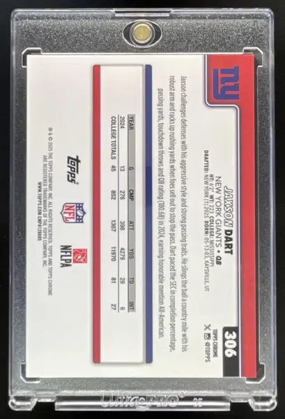 2025 Topps Chrome Rookie Chrome Etch Variation Gold #306 Jaxson Dart RC SSP /50