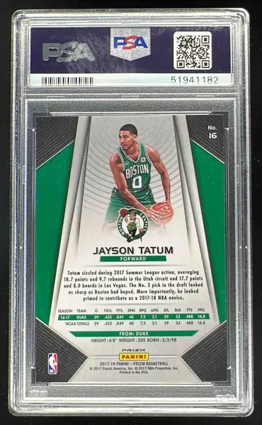 2017-18 Panini Prizm Prizms Silver #16 Jayson Tatum RC PSA 10 on