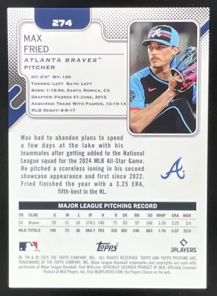 2025 Topps Pristine Gold Refractor #274 Max Fried /50