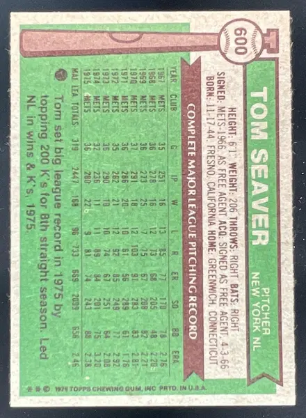 1976 Topps #600 Tom Seaver