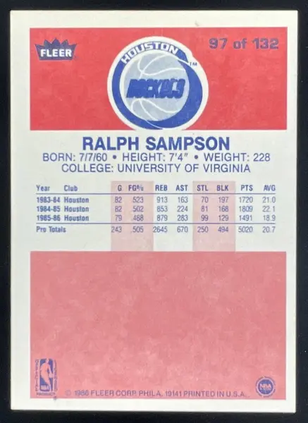 1986-87 Fleer #97 Ralph Sampson RC