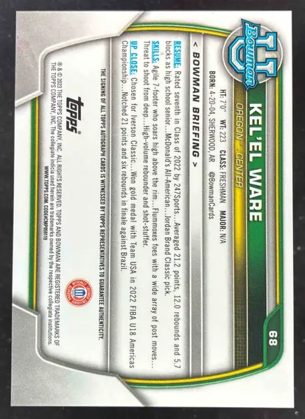 2022-23 Bowman Chrome University Chrome Prospect Autographs #68 Kel el Ware Auto