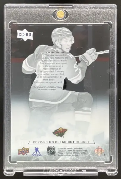2022-23 Upper Deck Clear Cut 2022 23 High Gloss #CC-BO Matt Boldy RC Auto /10