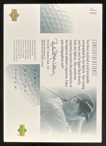 2001 SP Authentic Sign of the Times Gold #JO Joe Ogilvie Auto /25