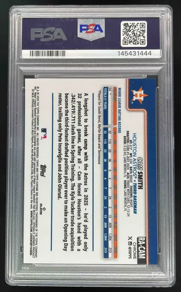 2025 Topps Chrome Sapphire Rookie Red #RA-CAM Cam Smith RC Auto /5 PSA 10