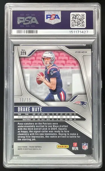 2024 Panini Prizm Forest Camo Prizm #329 Drake Maye RC /15 PSA 8