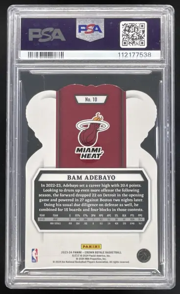 2023-24 Panini Crown Royale Crystal Gold #10 Bam Adebayo /10 PSA 6