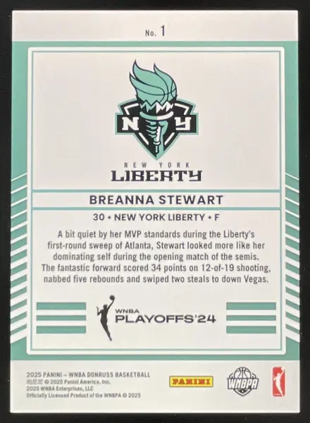 2025 Panini Donruss WNBA Road To The Finals Second Round #1 Breanna Stewart /199