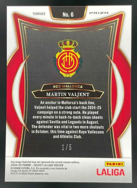 2024-25 Panini Select La Liga Green Prizm #6 Martin Valjent Terrace /5
