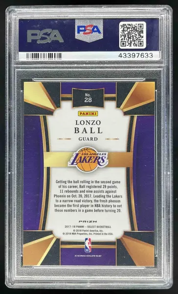 2017-18 Panini Select Scope Prizms #28 Lonzo Ball RC Concourse PSA 10