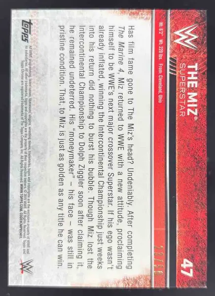 2015 Topps Chrome WWE Gold Refractor #47 The Miz /50