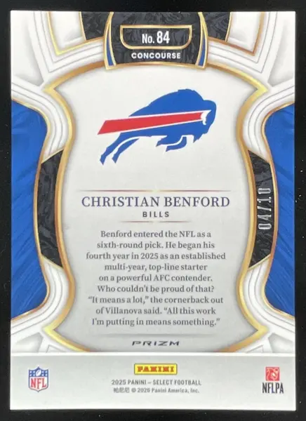 2025 Panini Select Concourse Gold Disco Prizm #84 Christian Benford /10