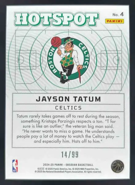 2024-25 Panini Obsidian Hotspot Electric Etch Orange Flood #4 Jayson Tatum /99