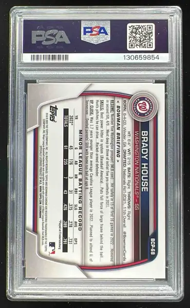 2023 Bowman Sapphire Chrome Red #BCP-68 Brady House /10 PSA 8